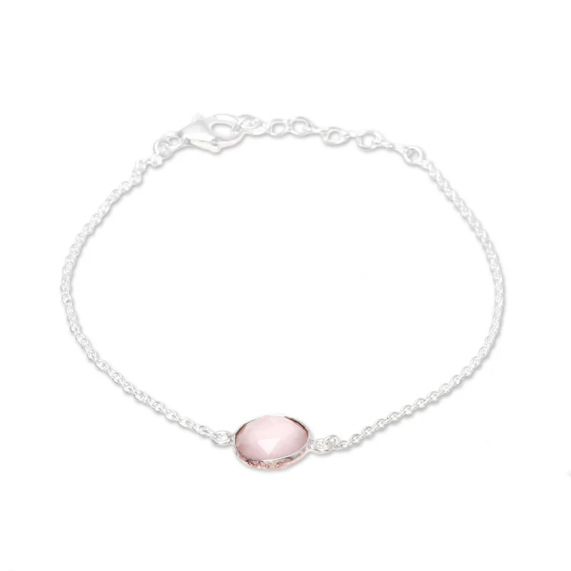 Verstellbares Rosenquarz-Armband, 925er Sterlingsilber, böhmischer Schmuck, zauberhafter Schmuck, Valentinstagsgeschenk für sie