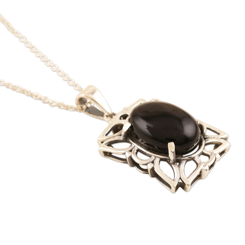925 Sterlingsilber und Onyx Anhänger Halskette Anhänger Halskette Zarte Halskette Böhmischer Schmuck Perfektes Geschenk für Sie