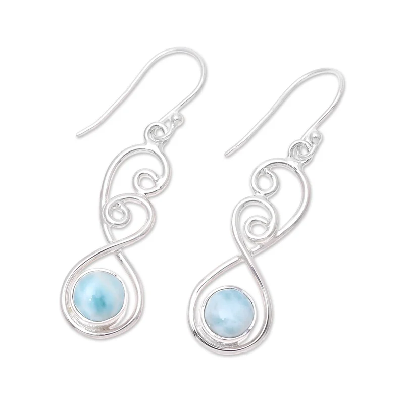 Blaue Weiße Larimar Ohrhänger 925 Sterling Silber Edelstein Ohrringe Handgemachte Boho Ohrringe Geschenk Für Sie