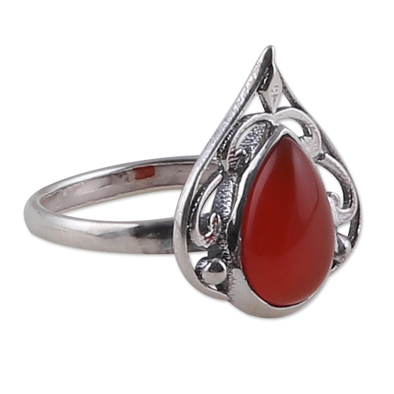 Blatt-Motiv Oranger Onyx Cocktailring Handgefertigt 925 Sterling Silber Geschenk Für Sie