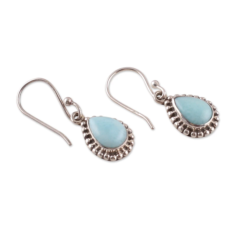 Larimar Tropfenförmige Ohrhänger 925 Sterling Silber Edelstein Ohrringe Handgemachte Boho Ohrringe Geschenk für Sie