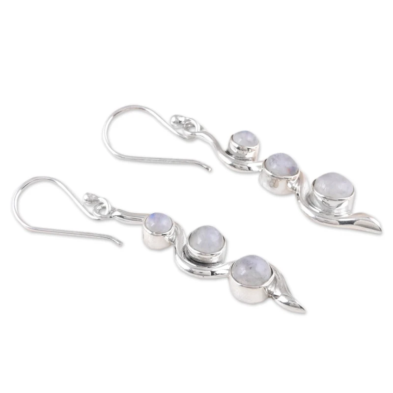 Moderne Regenbogen-Mondstein-Ohrringe, 925er Sterlingsilber, handgefertigte Edelstein-Ohrringe, Geschenk für sie, Geburtstagsgeschenk