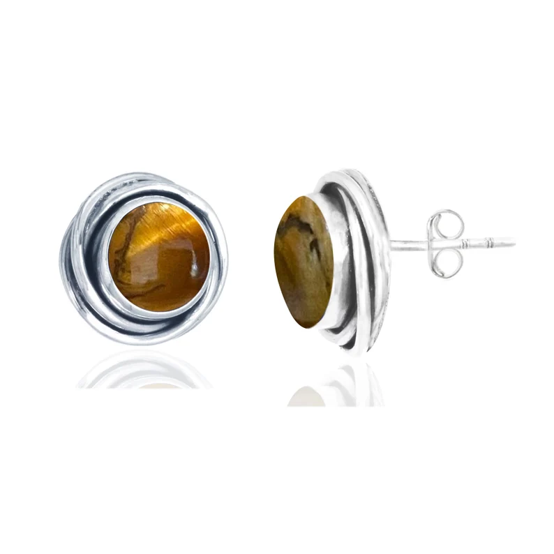 Ronde touwontwerp Tijgeroog Stud Oorbellen 925 Sterling Zilver Edelsteen Oorbellen Oorknopjes Antieke Stijl Studs Cadeau voor haar Verfijnde Studs Boho Sieraden