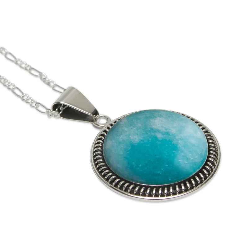Runde Amazonit-Anhänger-Halskette 925 Sterlingsilber Amazonit-Schmuck Handgefertigter Schmuck Böhmische Halsketten Geschenk für Sie Geschenkidee