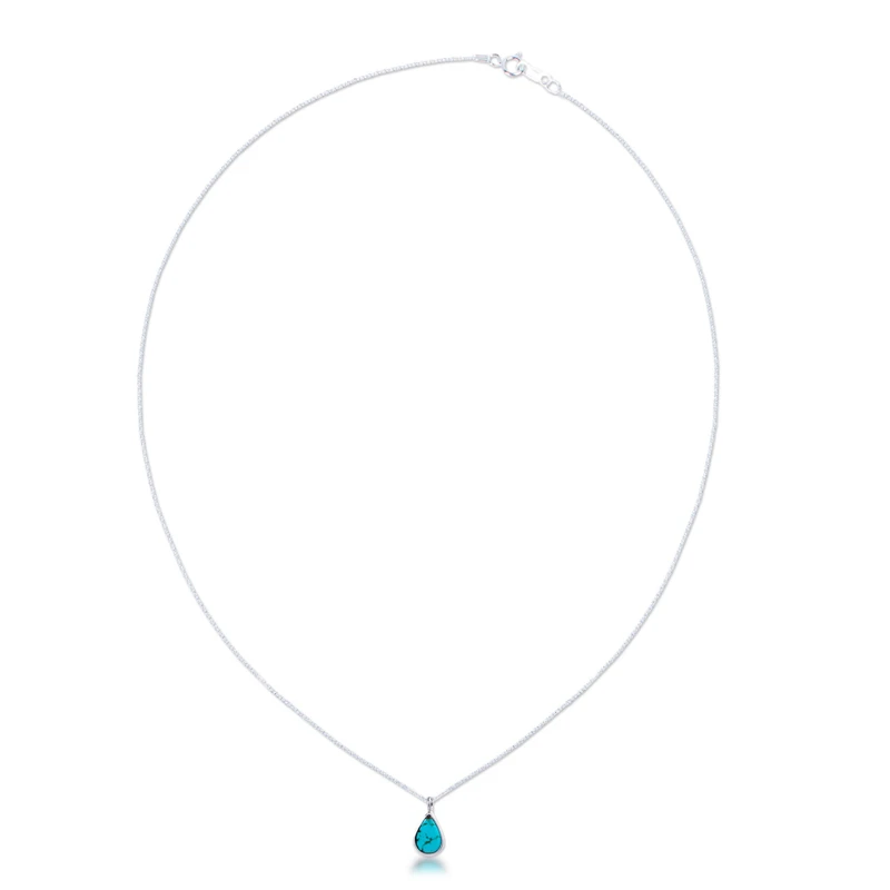 925 Sterling Silber Natur Türkis Tropfen Halskette Anhänger Halskette Zarte Halskette Perfektes Muttertagsgeschenk Böhmischer Schmuck Geschenk für sie