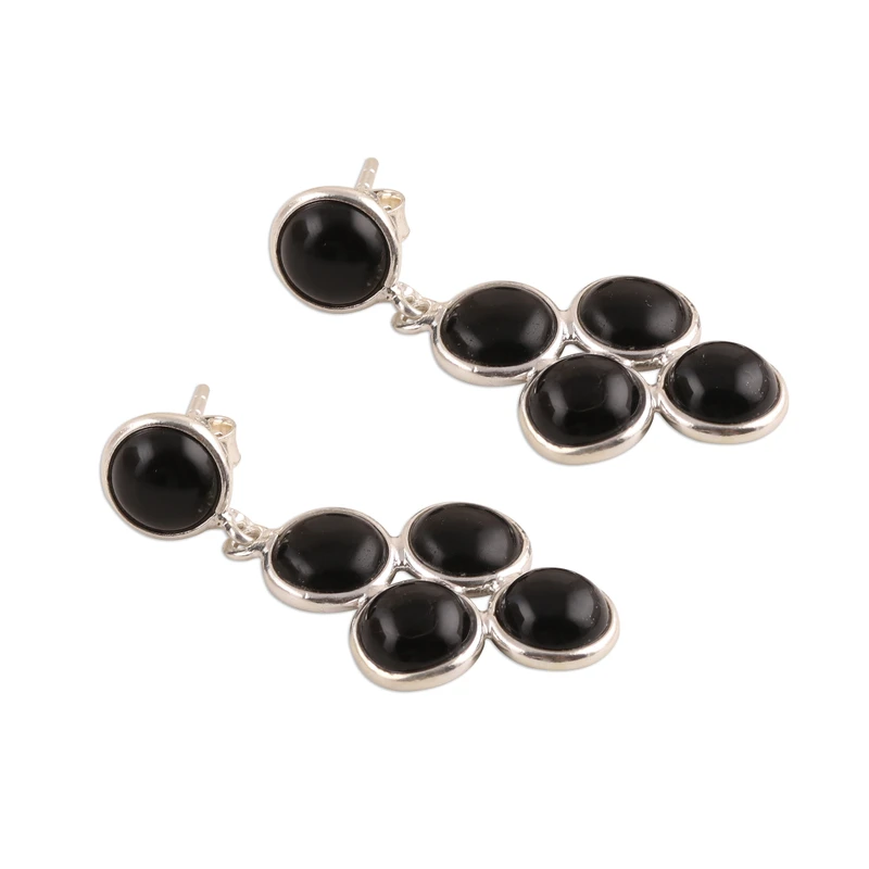 Zwarte Bubbels Zwarte Onyx Hangende Oorbellen Gemaakt in India 925 Sterling Zilver Dames Handgemaakte Oorbellen Cadeaus Voor Mama & Haar