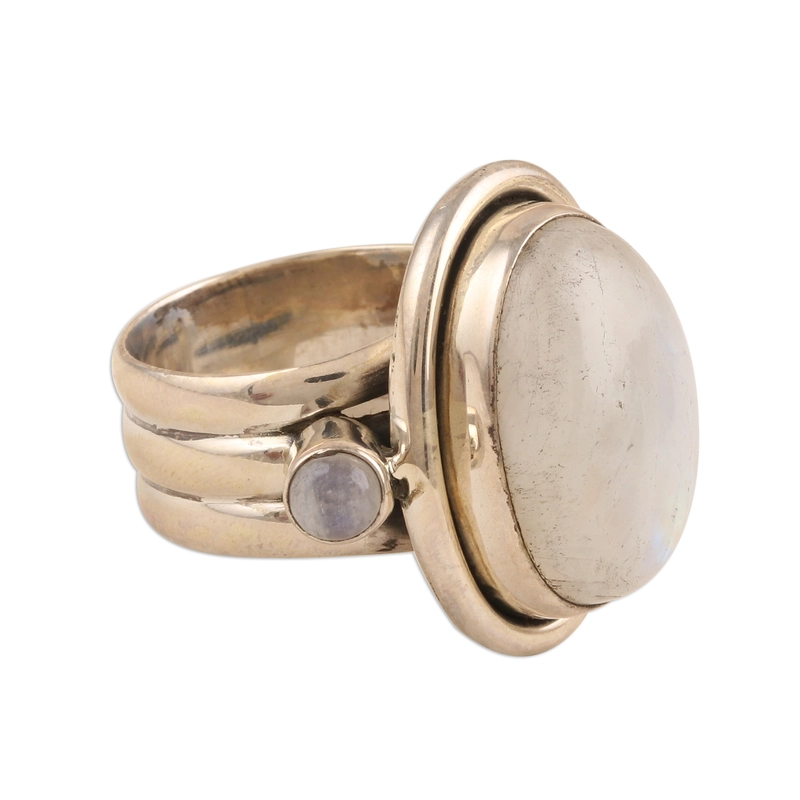 Regenbogen-Mondstein Cocktailring aus 925er Sterlingsilber, handgefertigt, Geschenk für Sie und Mama