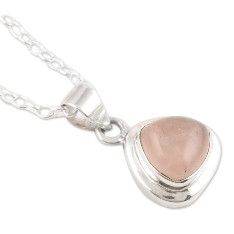 Halskette mit Anhänger aus Sterlingsilber 925 mit Rosenquarz für Damen, handgefertigte Boho-Halsketten, Geschenke für sie und Mama