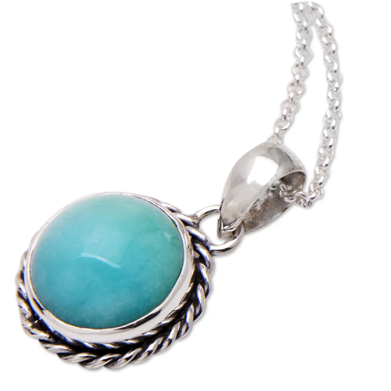 Halskette mit 925er Sterlingsilber-Anhänger mit Amazonit-Cabochon, handgefertigter Schmuck, böhmische Halsketten, Amazonit-Schmuck, Geschenk für sie, Geburtstagsgeschenk