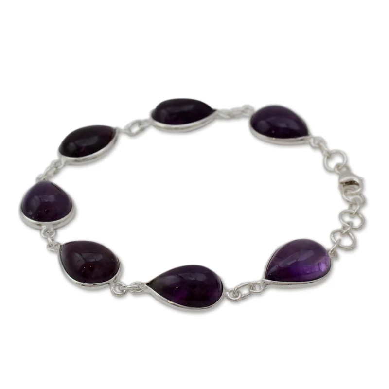Blissful Beauty Amethyst Gliederarmband 925 Sterling Silber Charm-Schmuck Geburtstagsgeschenk für Frauen und Mädchen Amethyst-Armband Valentinstagsgeschenk für Sie