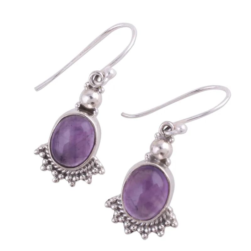 Fächerförmige lila Amethyst-Ohrhänger, handgefertigte Ohrringe, Geschenkidee, Geburtstagsgeschenk, böhmischer Schmuck, Geschenk für Ehefrau und Mutter