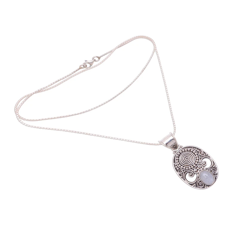 Handgefertigte Regenbogen-Mondstein-Anhänger-Halskette 925 Sterling Silber Natürlicher Feuer-Regenbogen-Mondstein-Geschenk für sie