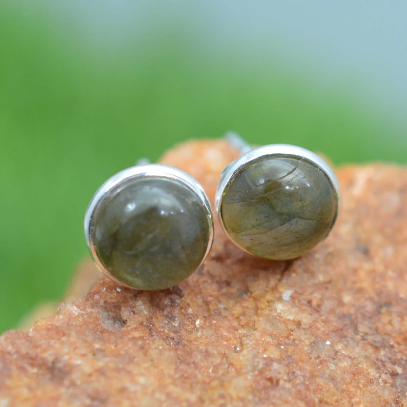 925 Sterling Silber Labradorit Natur Edelstein Ohrstecker Handgemachter Schmuck Geschenk für Sie & Mama