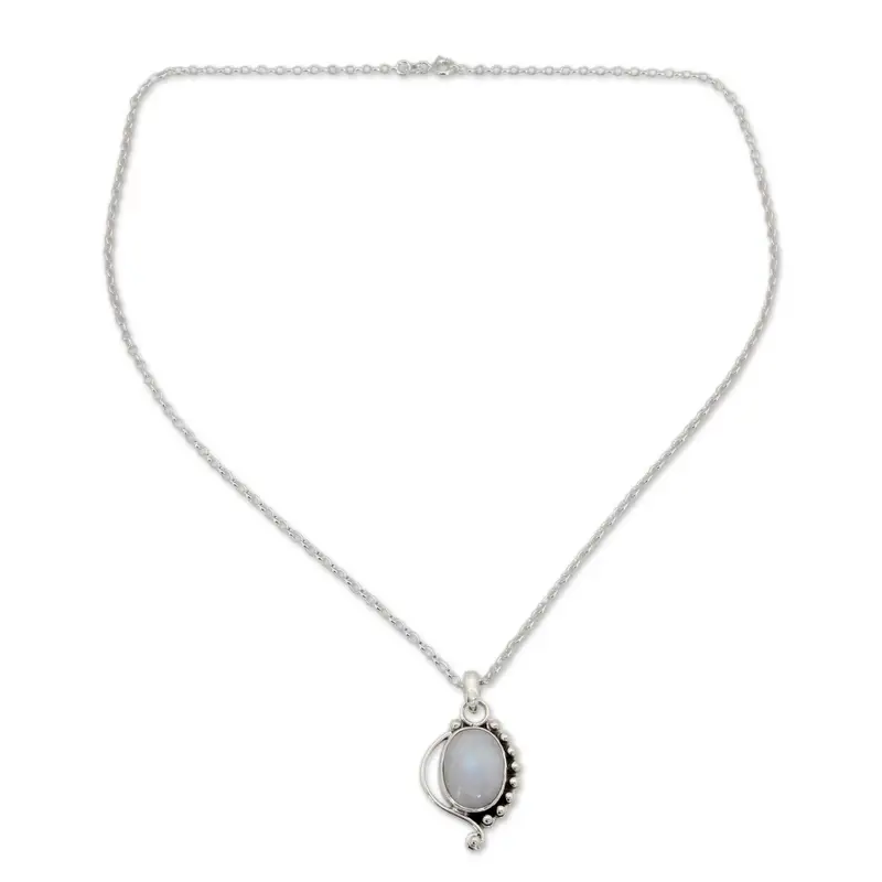 Neue Design Ovale Regenbogen-Mondstein-Halskette 925 Sterling Silber Natürlicher Feuer-Regenbogen-Mondstein Geschenk für sie