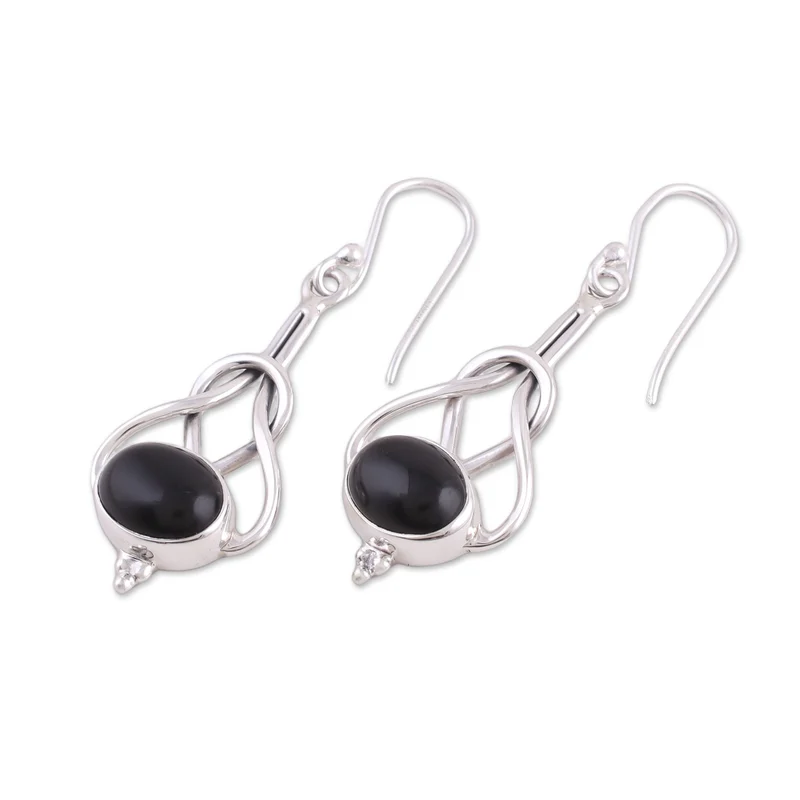 Moderner Schmuck, Ohrringe aus Sterlingsilber und Onyx, handgefertigte Ohrringe für Frauen, Geschenke für Mama und sie
