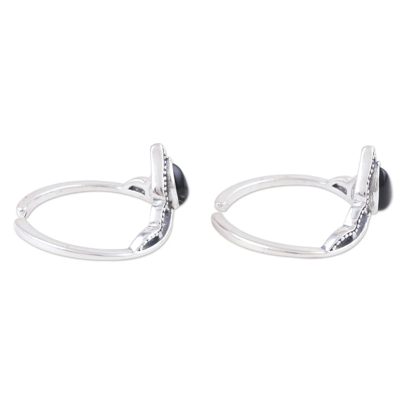Schwarzer Onyx und Sterlingsilber Zehenringe 925 Sterlingsilber Verstellbarer Ring Handgefertigter Ring Damen Silberring Geschenk für Sie