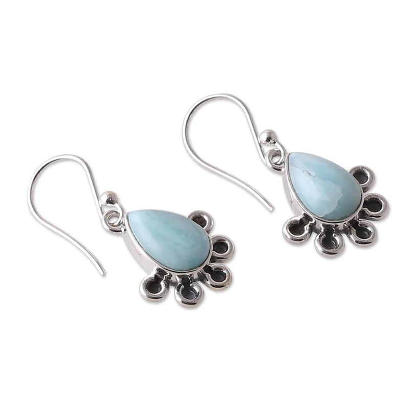 Handgefertigte Boho Ohrringe Sterling Silber Hängeohrringe mit Larimar Steinen Edelsteinohrringe Geschenkidee