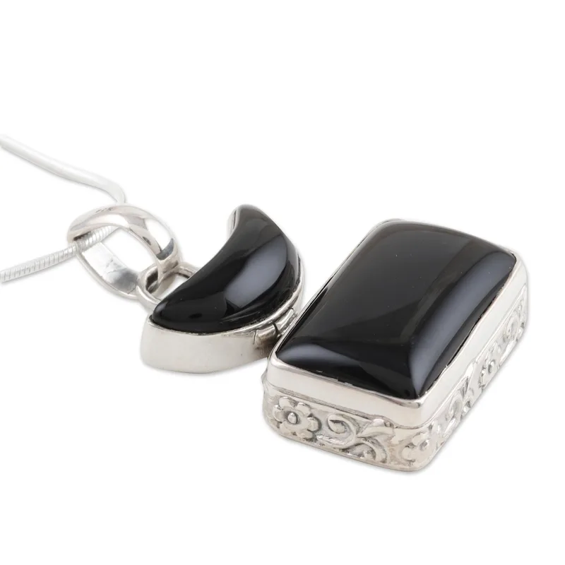 Schwarze Mitternacht Schwarzer Onyx 925 Sterling Silber Anhänger Halskette Schwarzer Charm Schmuck Geschenk für Sie Anhänger mit Kette Edelstein Halskette Geschenk für Sie
