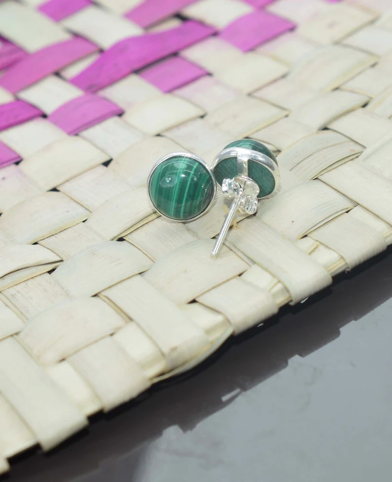 Runde Malachit Ohrstecker Ohrringe 925 Sterlingsilber Malachit Schmuck Malachit Ohrstecker Kleine Ohrstecker Geschenk für Sie