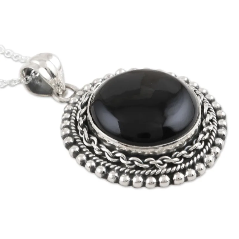Schwarzer Onyx Nacht fällt Anhänger Halskette 925 Sterlingsilber Zarte Halskette Böhmischer Schmuck Geschenk für Mama & Sie