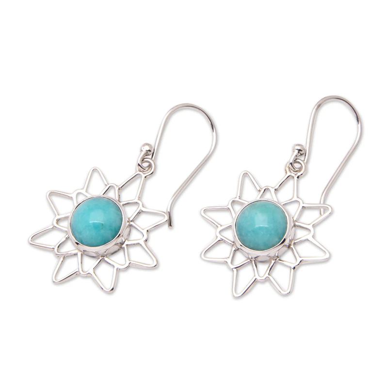 Chakra-inspirierte Dangle Ohrringe mit Amazonit Cabochons Damenschmuck Boho Ohrringe Handgemachte Edelstein Ohrringe Hochzeitsschmuck Geschenk für Sie & Mama