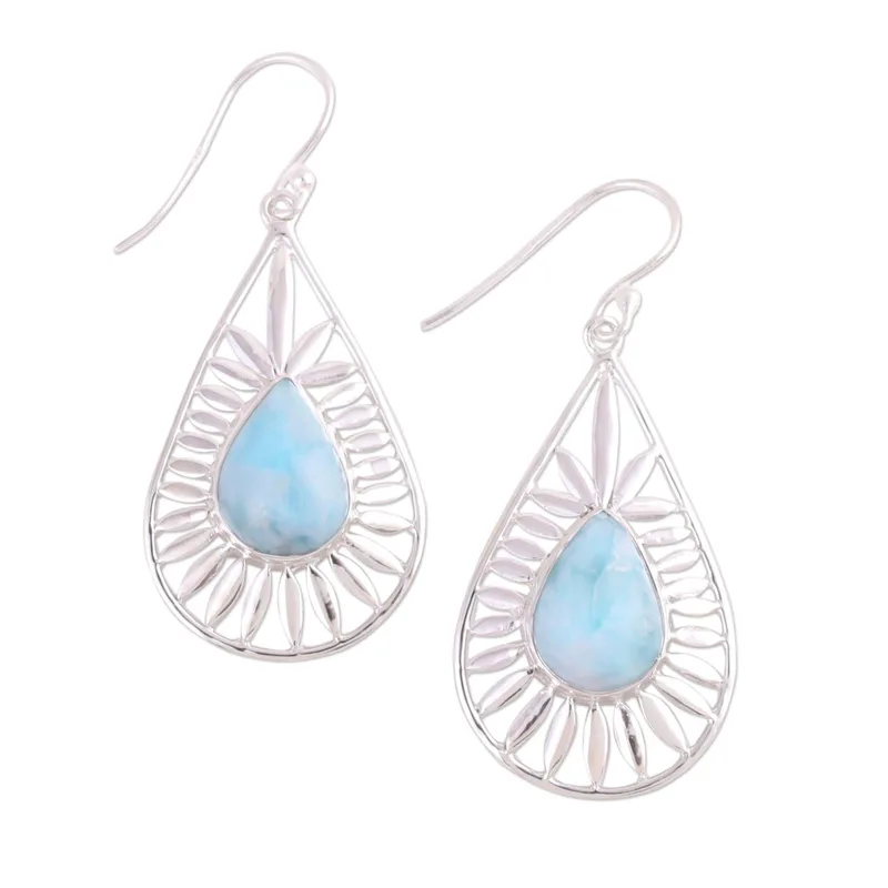 Ohrhänger aus Larimar in Tropfenform, 925er Sterlingsilber, Ohrring, Edelstein-Ohrring, handgefertigter Schmuck, Larimar-Schmuck