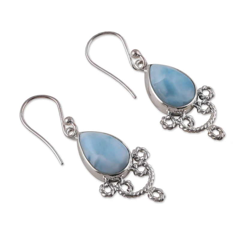 Ohrhänger aus Sterlingsilber mit Larimar-Steinen Edelstein-Ohrringe Handgefertigte Boho-Ohrringe Geschenkidee