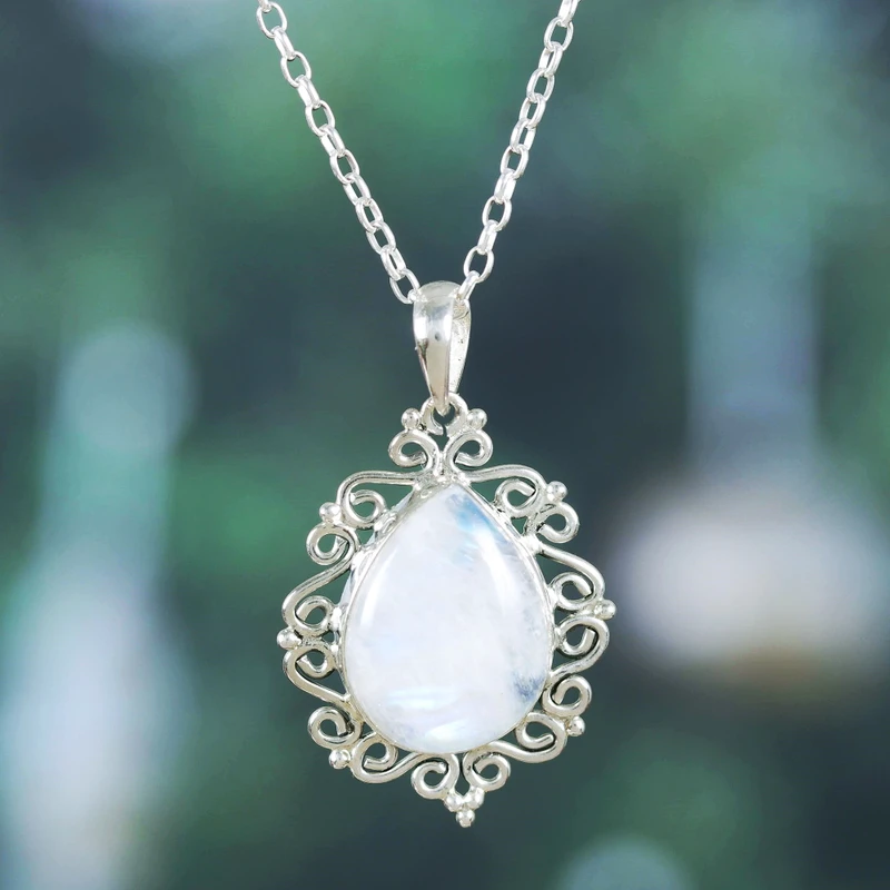 Harmonische Illusions-Halskette mit Regenbogen-Mondstein 925 Sterling Silber Natürlicher Feuer-Regenbogen-Mondstein Geschenk für sie