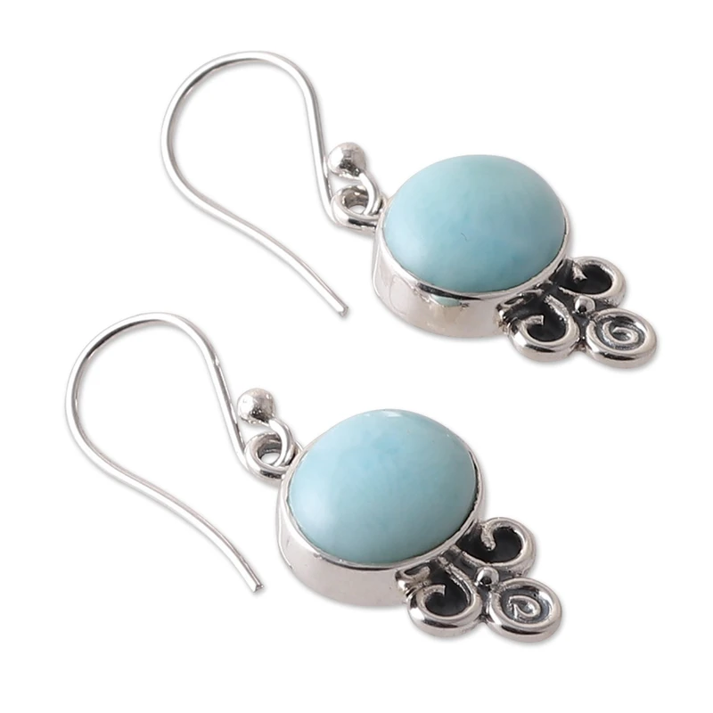 925 Sterling Silber Larimar Ohrhänger Massives Silber Edelstein Ohrringe Handgemachte Boho Ohrringe Geschenk für Sie