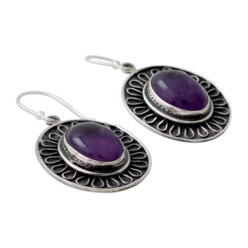 Amethyst Hängeohrringe Lila Stern 925 Sterlingsilber Handgemachte Ohrringe Geschenkartikel Hochzeitsschmuck Geschenk für Sie