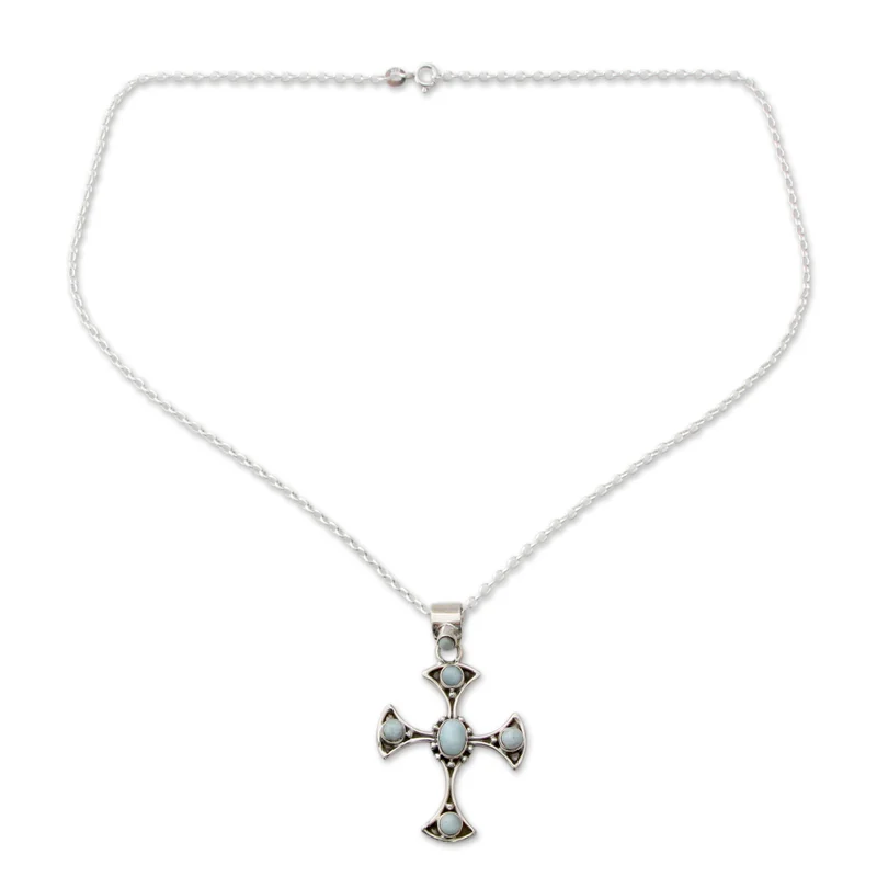 Larimar und Sterling Silber Kreuzanhänger Halskette 925 Sterling Silber Alltagsschmuck Anhänger für Halskette Perfektes Geschenk für sie