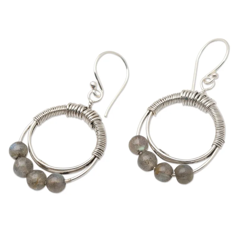 Eyes of God in Green Natural Labradorite Dangle Earrings 925 Sterling Silver Gemstone Earrings Labradorite Jewelry Gift For Her