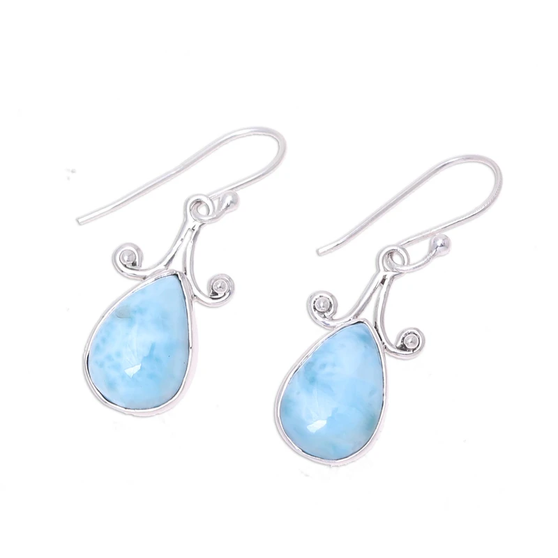 Tropfenförmige Larimar Ohrhänger 925 Sterling Silber Edelstein Ohrringe Handgefertigt Damen Hochzeit Ohrringe Geschenkidee