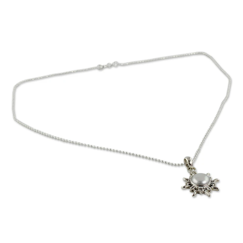 Perlenkette Sonne und Mond Sterling Silber Anhänger Süßwasserperle Schmuck Handgemachter Schmuck Boho Halskette Geschenk für Sie