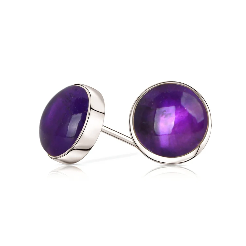 Natuurlijke Amethist Oorknoppen in Sterling Zilver Amethist Oorbellen Februari Geboortesteen Minimalistische Oorbellen Amethist Knopjes Edelsteen Oorbellen
