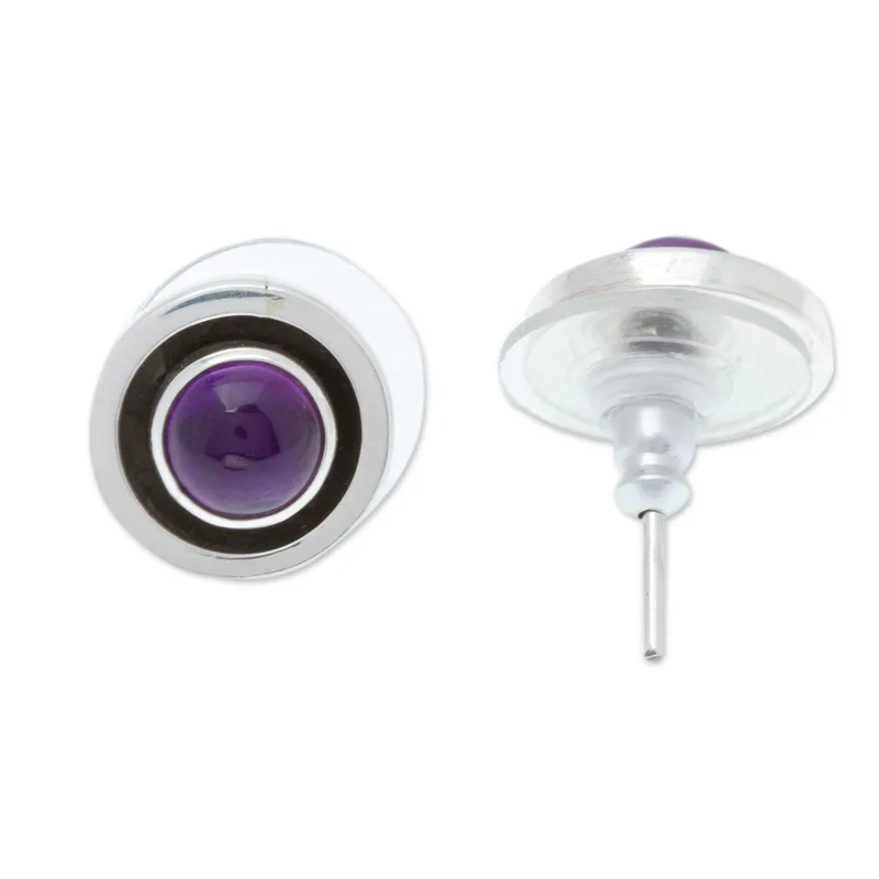 Handgefertigte Amethyst-Ohrstecker aus 925er Sterlingsilber, Alltags-Ohrringe, handgemachte böhmische Ohrringe, Geschenk für sie
