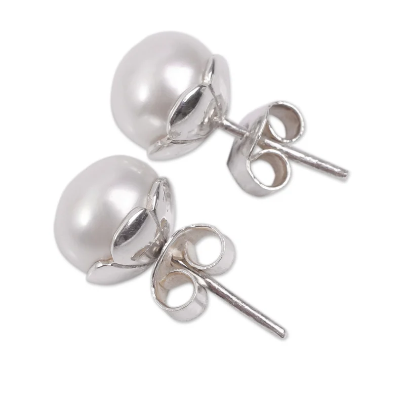 Handgefertigte Zuchtperlen-Ohrstecker 925er Sterlingsilber Ohrstecker Handgemachte Ohrstecker Alltags-Ohrstecker Ohrring Geburtstagsgeschenk für Sie