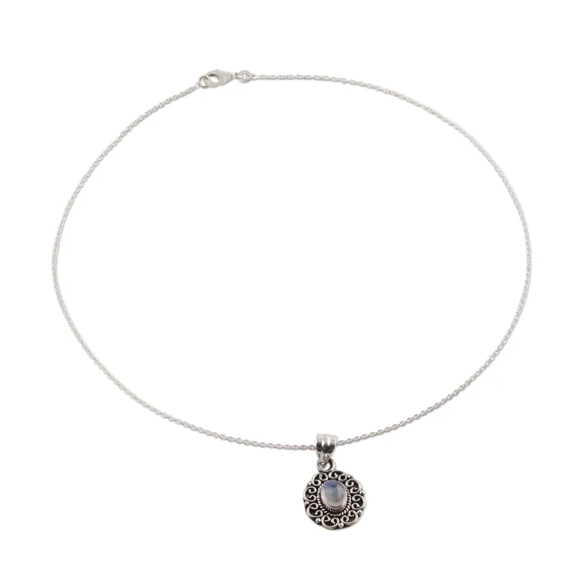 Regenbogen-Mondstein- und Sterlingsilber-Anhänger-Halskette Zierliche Mondstein-Anhänger-Halskette Mondstein-Schmuck