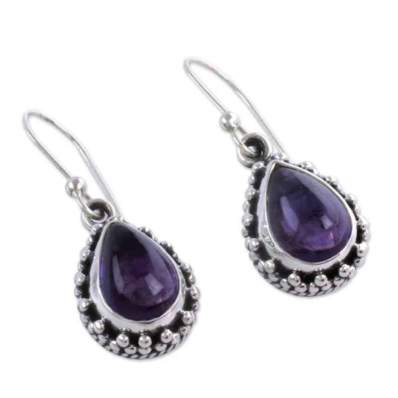 Ohrringe aus Amethyst in Tropfenform, 925er Sterlingsilber, handgefertigte Ohrringe, Geschenkartikel, Hochzeitsschmuck für Sie