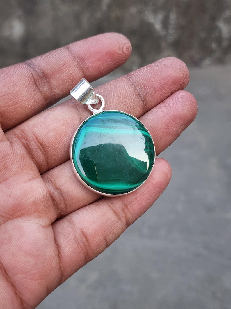 Maliet Ketting Ronde Maliet Hanger Groene Maliet Ketting Hoge Kwaliteit Maliet 925 Sterling Zilver Beste Cadeau voor Haar