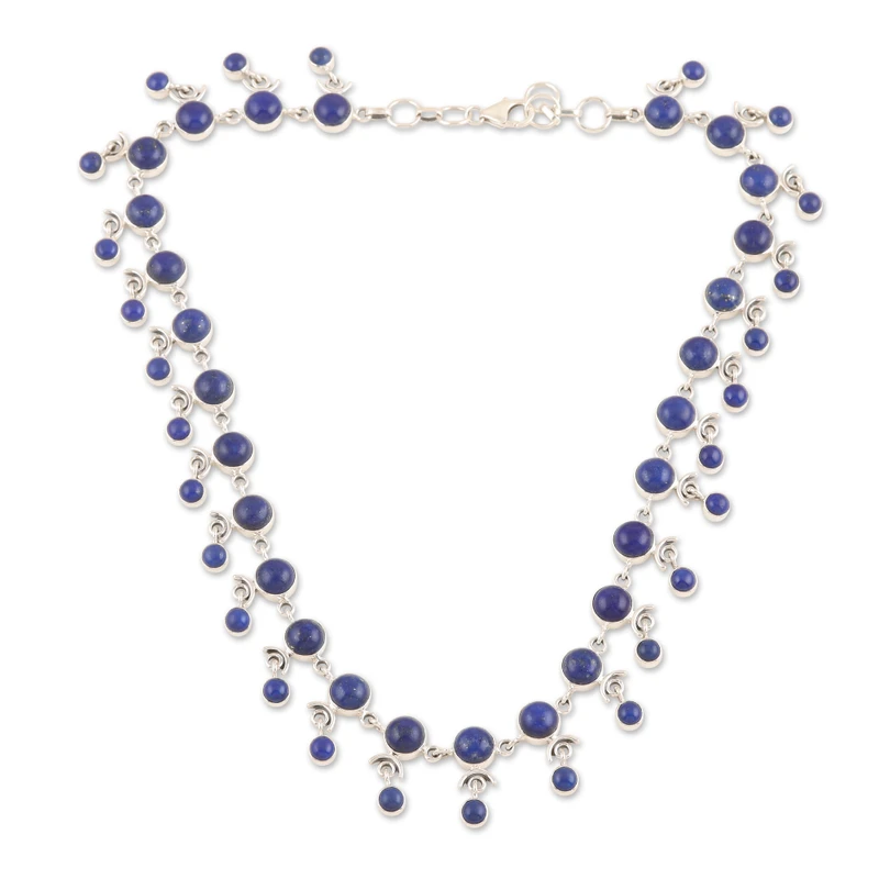 Handgefertigte Lapislazuli-Gliederkette 925er Sterlingsilber Lapislazuli-Schmuck Geburtssteinschmuck Boho-Halskette Statement-Kette Geschenk für sie