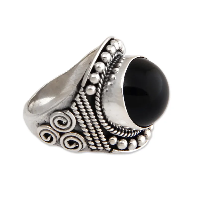 Einzigartiger Onyx und Silber Cocktailring 925 Sterling Silber Statement Ring Handgefertigter Ring Damen Silberring Geschenk für Sie