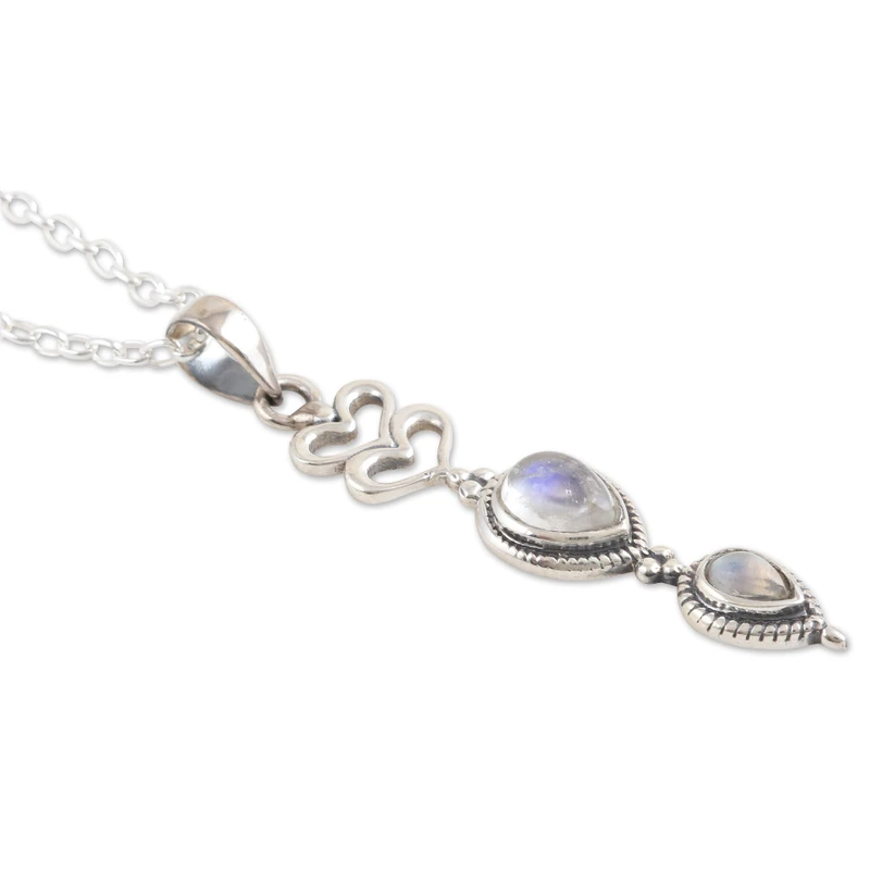 925 Sterling Silber Herzanhänger Halskette Regenbogen Mondstein Handgemachter Bohème Schmuck Jubiläumsgeschenk Für Sie