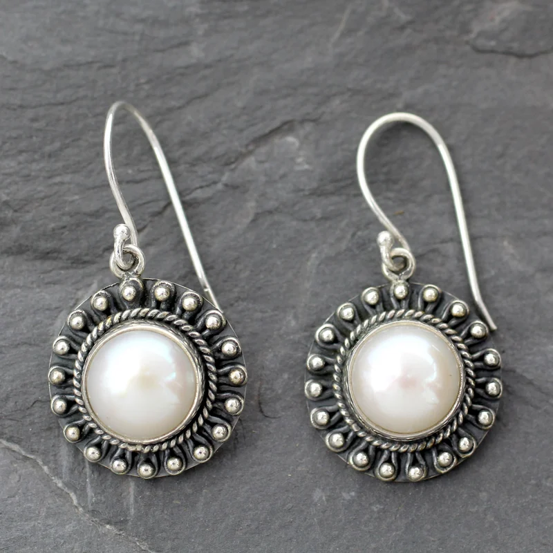 Ohrringe aus Sterlingsilber und Perlen Damen Schmuck Boho Ohrringe Handgefertigte Edelsteinohrringe Hochzeitsschmuck Geschenk für Sie