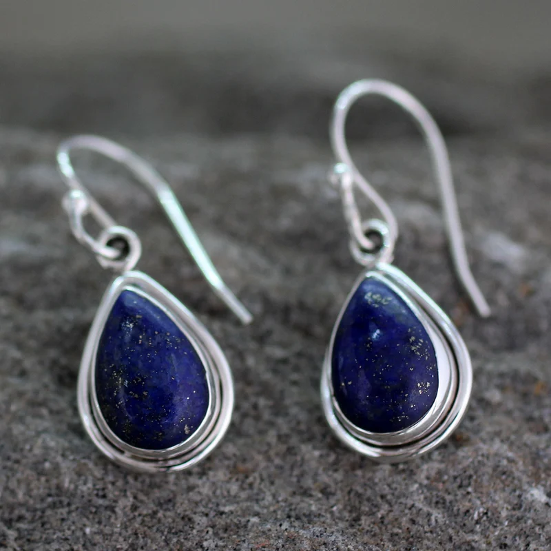 Blaue Teardrop Lapislazuli Ohrringe 925 Sterling Silber Designer Ohrringe für Frauen Handgemachte Silberohrringe Schmuckgeschenke Artikel Geschenk für Sie