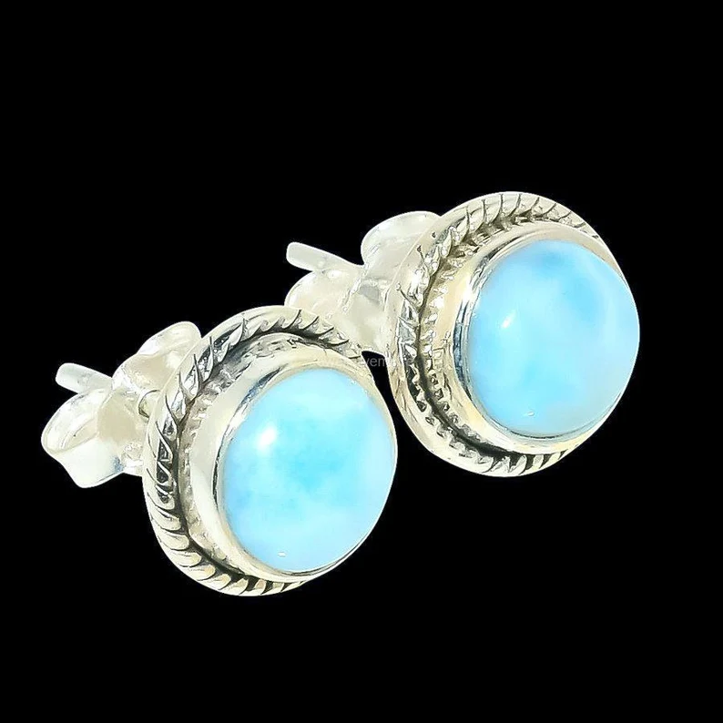 Wertvolle Larimar Ohrstecker Edelstein Ohrstecker 925 Sterling Silber Schmuck Hochzeitsgeschenk Ohrringe für Brautjungfern