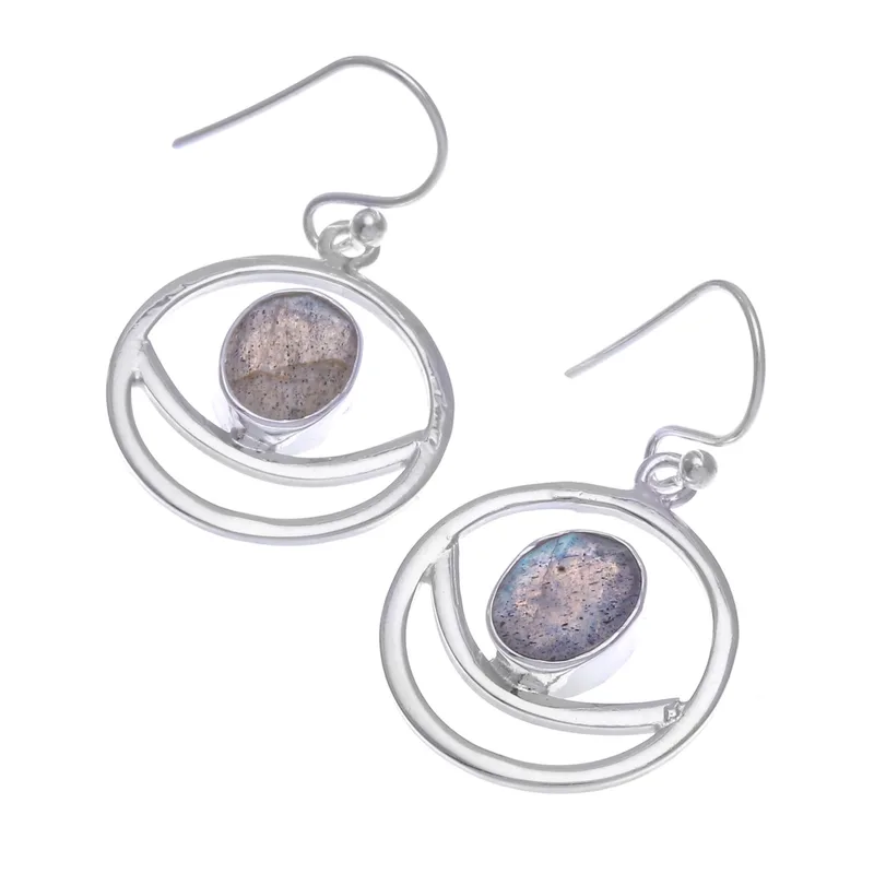 Halbmond handgefertigte Labradorit Ohrringe 925 Sterling Silber Ohrhänger Blaue Edelstein Ohrringe Labradorit Schmuck Geschenk für Schwester