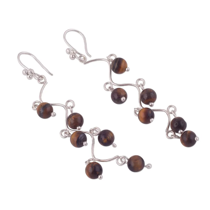 Earthen Baubles Tiger Eye Drop Dangle Earrings 925 Sterling Silver Handmade Gemstone Silver Earrings Everyday Jewelry Gift For Her