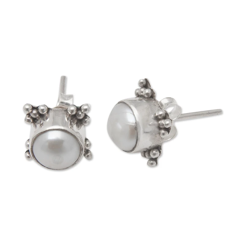 Kostbare Eleganz Perlenohrstecker 925 Sterling Silber Alltags-Ohrstecker Ohrring Böhmischer Zierlicher Schmuck Geschenk für Sie & Mama
