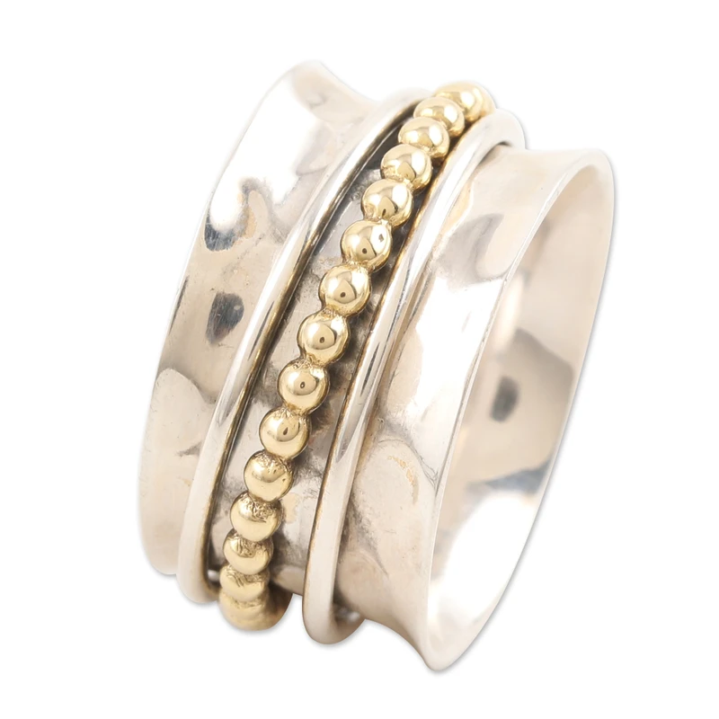 Gepunkteter Pfad Klassischer Sterlingsilber-Spinner-Ring Handgemachter Ring Silberschmuck Böhmischer Zarter Ring Geschenk für Sie
